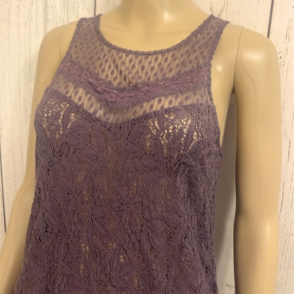American Eagle Outfitters Purple Mauve Lace Tank Top Semi Sheer Size Small - Picture 3 of 8